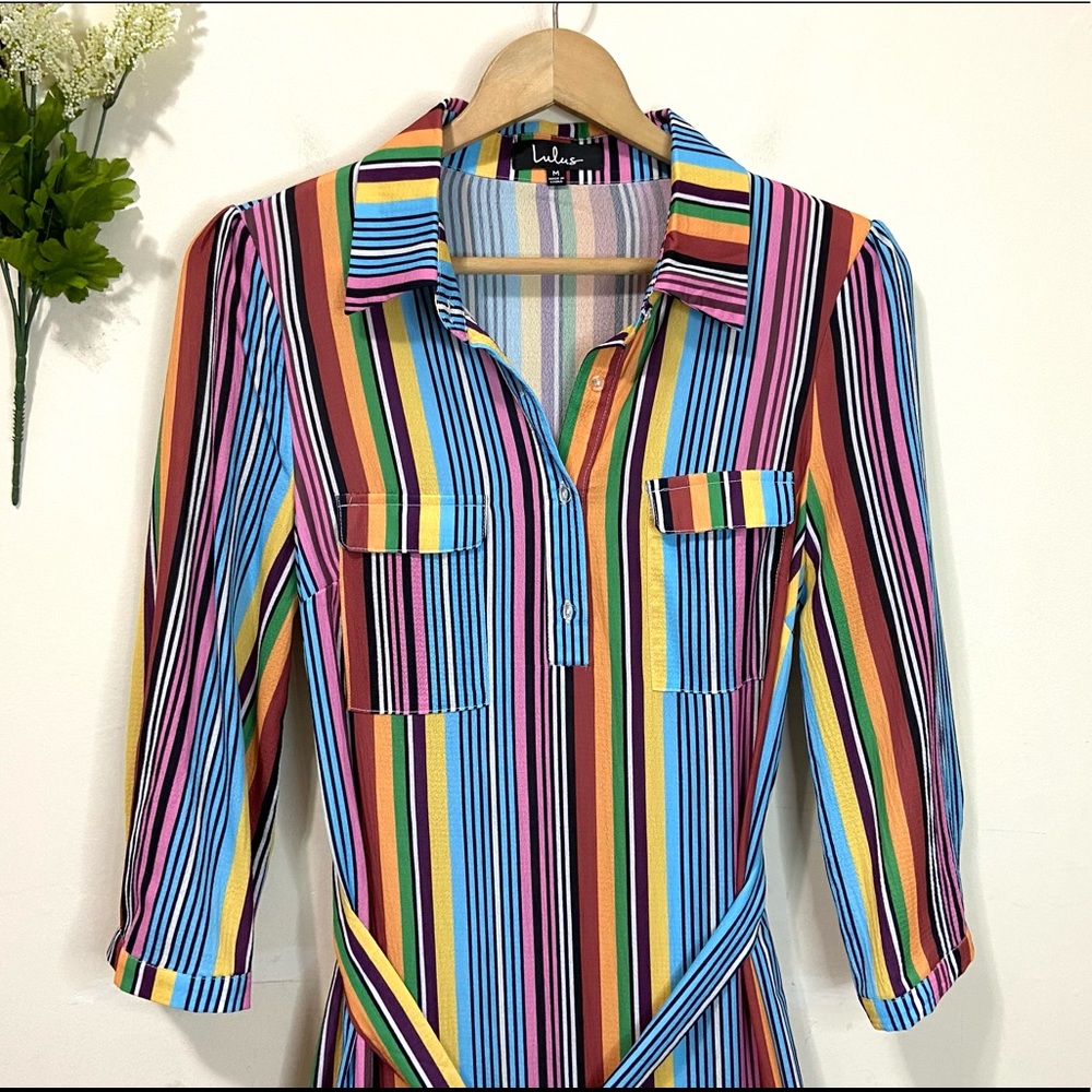 SOLD—————-Lulu's Size Medium Marvel Light Rainbow Stripe Maxi Dress NEW NWOT - Picture 4 of 13